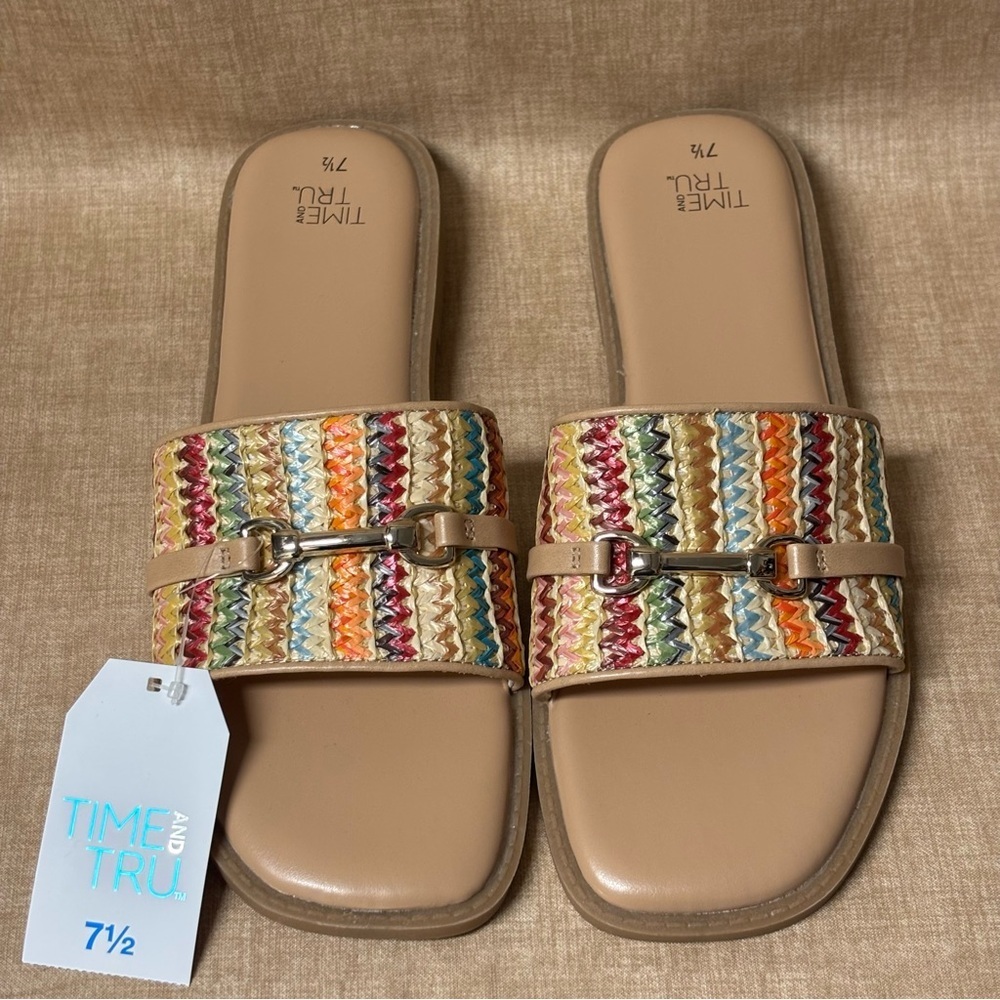 Time and Tru Women's Horsebit Hardware Slide Sandal Sz 7.5